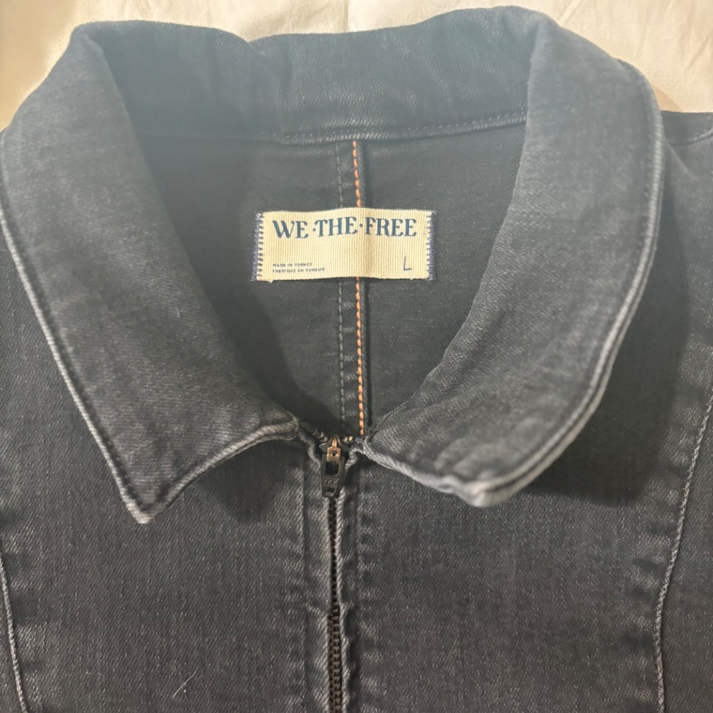 FREE PEOPLE Jayde Black Denim Flared Jumpsuit - Picture 3 of 4